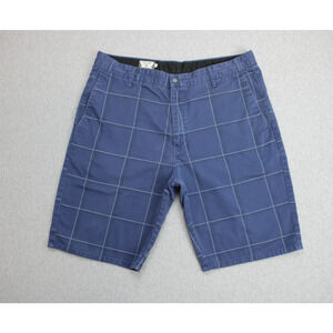 Volcom Shorts Mens 35 Blue Windowpane Cotton Blend on front center left leg